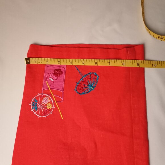 Linen Blend Cropped Pants Size L Hot Coral Pink Tiki Design High Rise Straight - Picture 10 of 10